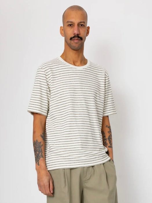 Folk Men Textured Stripe T-Shirt in Ecru / Olive