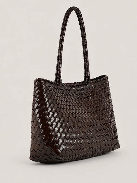 Ellyla Isla Woven Leather Shoulder Bag in Espresso