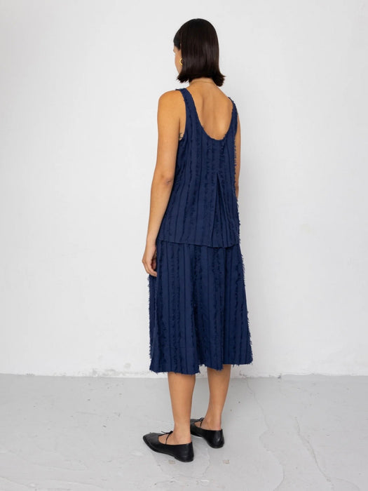 Folk Women Pleated Scoop Back Vest in Dark Navy Cutwork