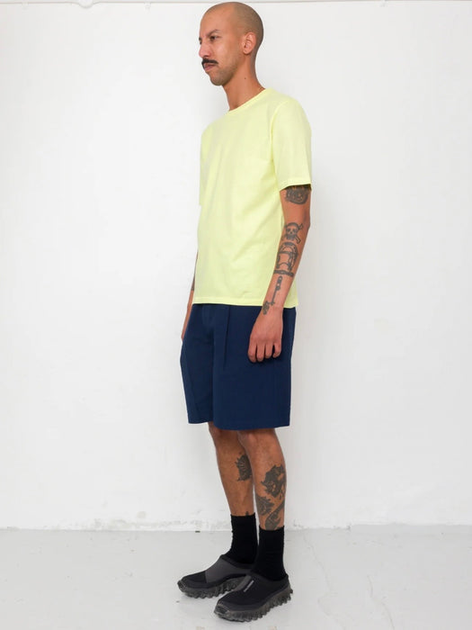 Folk Men Elasticated Wide Short in Navy Crinkle Stripe