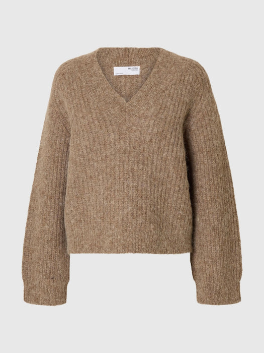 Selected Femme Anjuli V Neck Jumper in Delicioso Melange