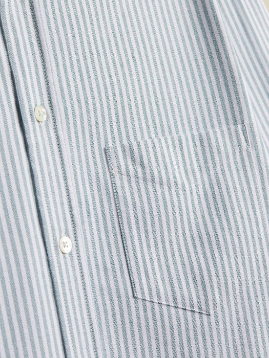 Portuguese Flannel Brushed Oxford Shirt in Green Stripe
