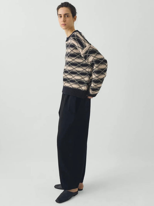 Toast Women Jacquard Stripe Sweater in Navy/Ecru
