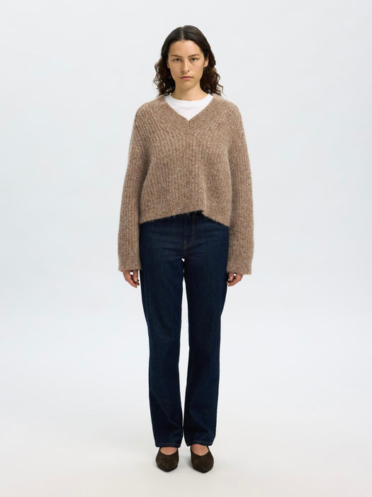 Selected Femme Anjuli V Neck Jumper in Delicioso Melange