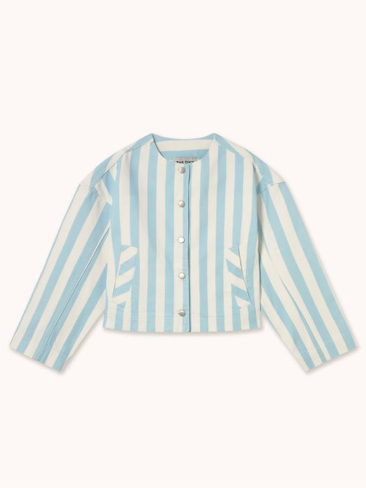 The Tiny Big Sister Striped Cropped Jacket in Pretty Blue