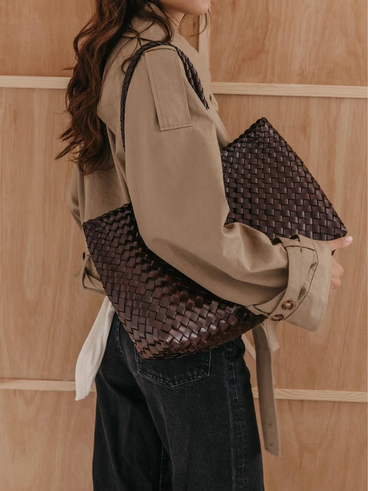 Ellyla Isla Woven Leather Shoulder Bag in Espresso