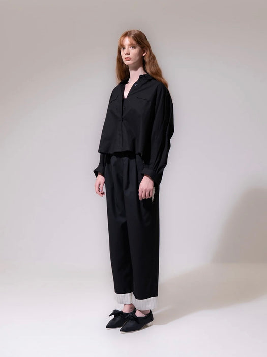 Emin & Paul Pleated Cropped Blouse in Black