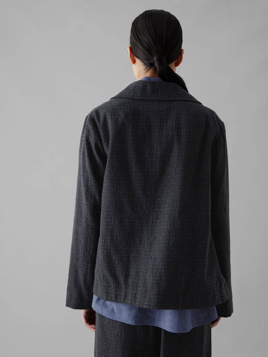 Toast Seersucker Round Collar Jacket in Black Indigo