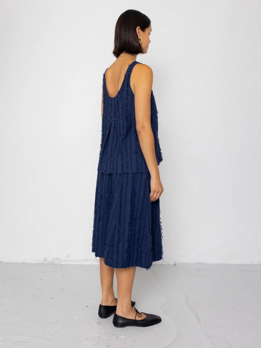 Folk Women Pleated Scoop Back Vest in Dark Navy Cutwork