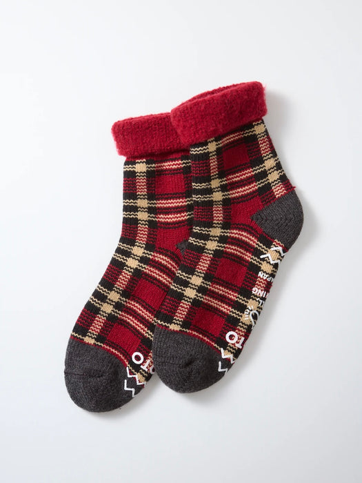 Rototo Check Comfy Room Sock in Red Black