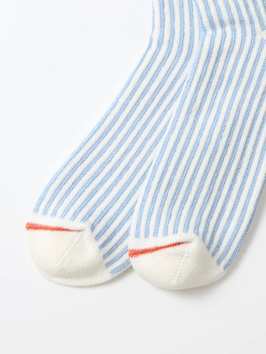 Rototo Vertical Stripe Socks in White / L. Blue
