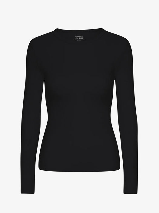 Colorful Standard Women's Rib Longsleeve Tee in Deep Black
