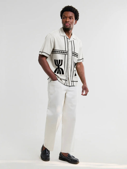 Wax Didcot Border Applique Shirt in Ecru / Black