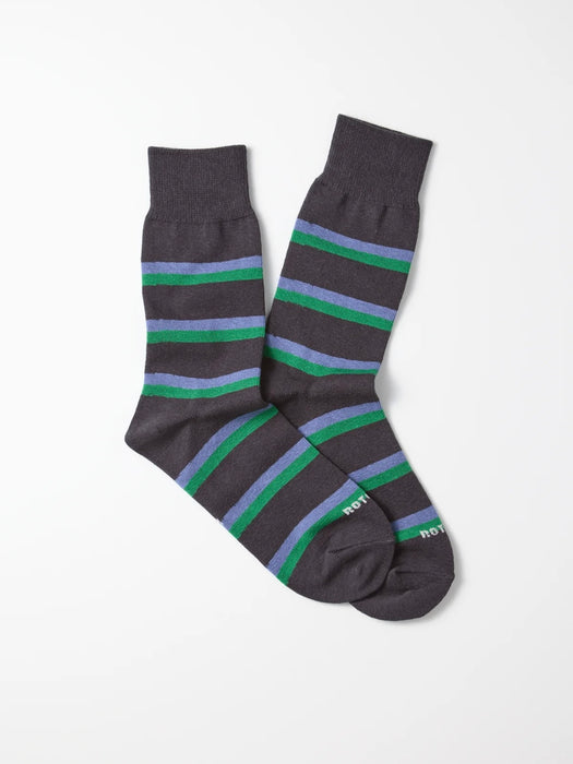 Rototo Rugby Stripe Socks in Charcoal