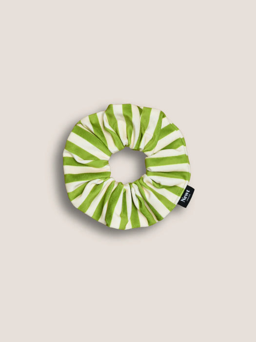 Newt London Icon Scrunchie in Green & White Stripe
