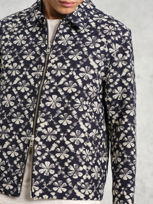 Wax Eldon Jacket in Navy Ecru Flower Jacquard