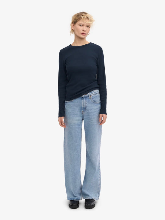 Colorful Standard Women's Rib Longsleeve Tee in Navy Blue