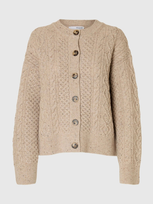 Selected Femme LS Knit Cardigan in Medium Grey Melange