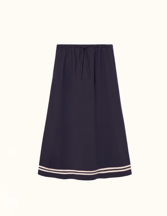 The Tiny Big Sister Embroidered Volume Skirt in Navy