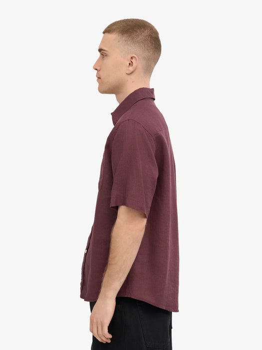 Colorful Standard Linen SS Shirt in Oxblood Red