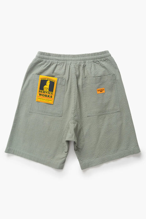 Service Works Chef Shorts in Sage Seersucker