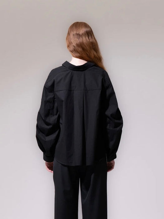 Emin & Paul Pleated Cropped Blouse in Black