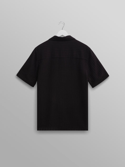 Wax Didcot Shirt in Texture Wave Stripe Black