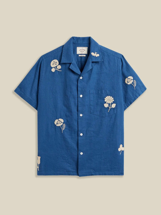 Portuguese Flannel Ramie Embroidery Shirt in Nature Blue