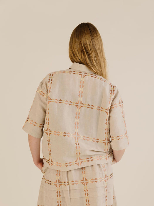 Sideline Polly Shirt in Embroidered Oat