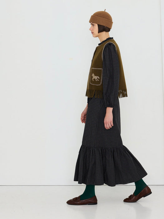 The Tiny Big Sister Horses Embroidered Vest in Dark Khaki