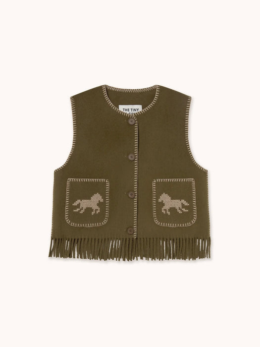 The Tiny Big Sister Horses Embroidered Vest in Dark Khaki