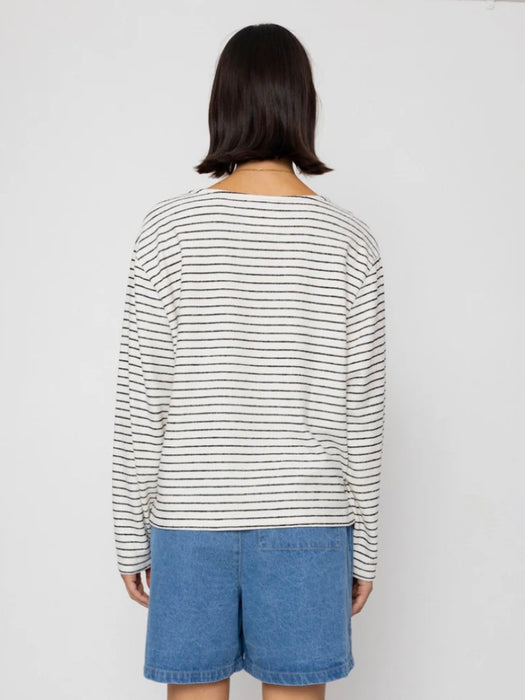 Folk Women Boat Neck T-Shirt in Ecru / Black