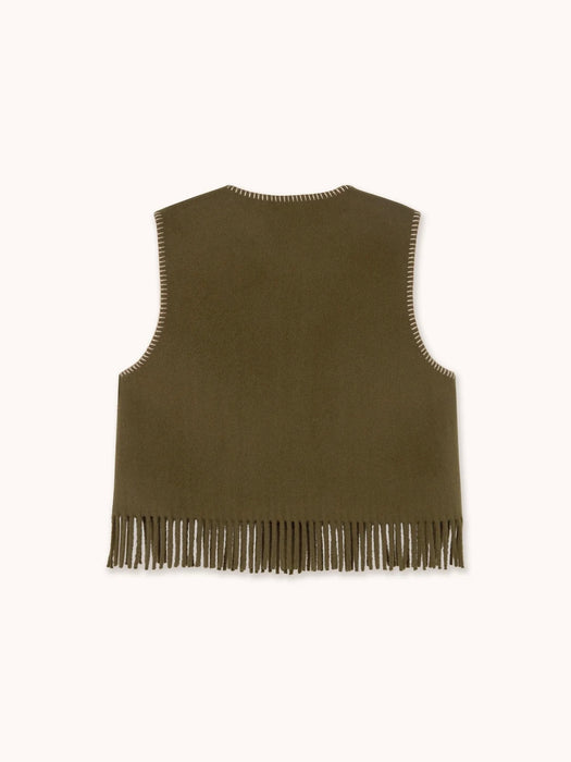 The Tiny Big Sister Horses Embroidered Vest in Dark Khaki