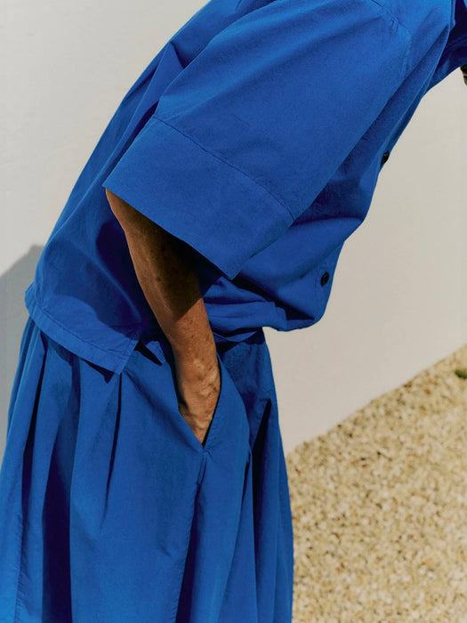 Toast Pleated Poplin Skirt in Enamel Blue