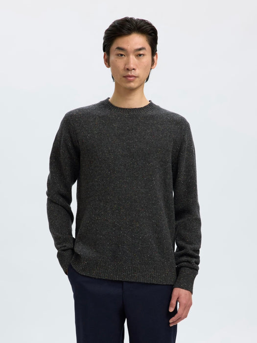 Selected Homme Neil Neps Crew Knit in Dark Grey Melange