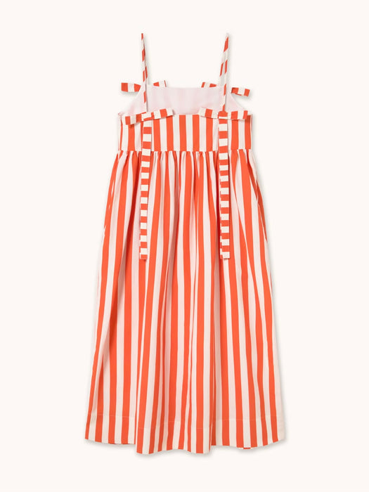 The Tiny Big Sister Striped Bows Dress in Summer Red
