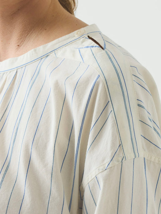 Toast Gathered Smock Top in Cobalt Irregular Stripe