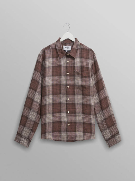 Wax Jaunt LS Shirt in Brown Linen Check