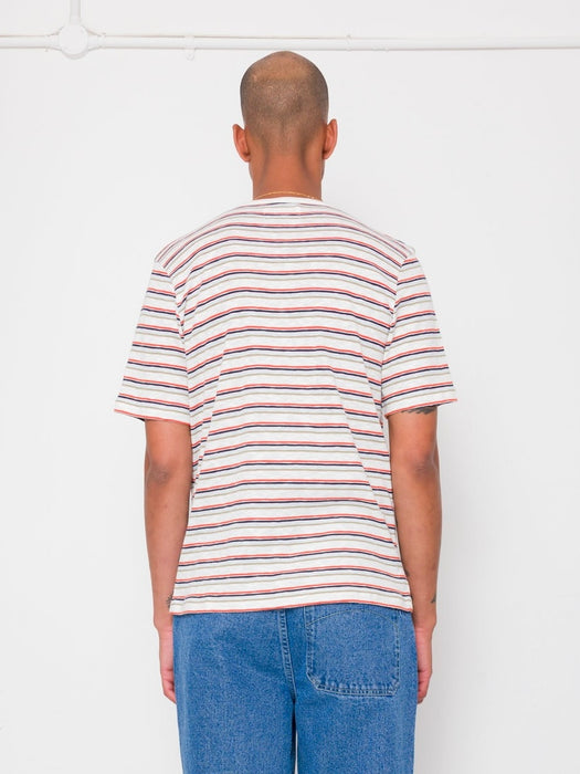 Folk Men Multistripe T-Shirt in Ecru & Red Oxide Mix