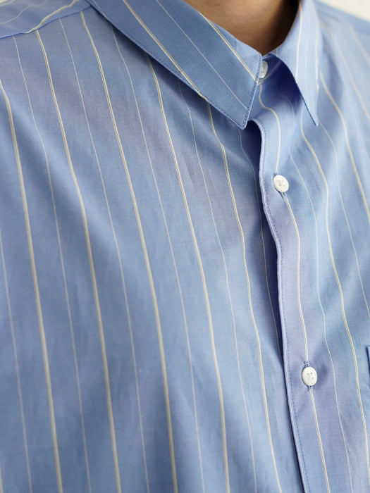 Still By Hand Regular Collar Shirt in Blue Stripe