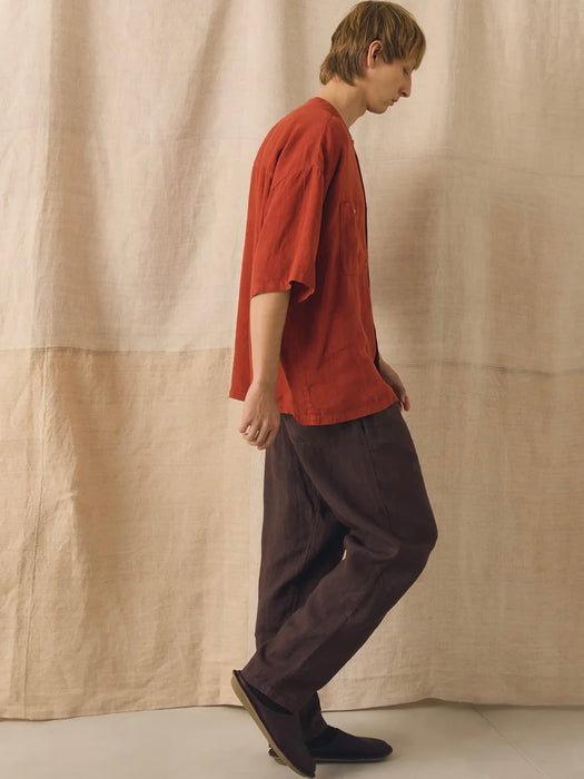 Toast Men Grandad Collar Linen Shirt in Sun-dried Tomato