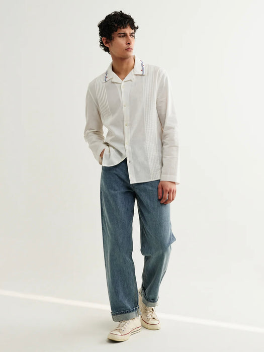 Wax Corey Shirt in Ecru Pin-tuck Border