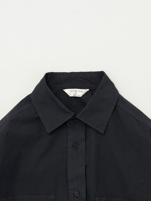 Still By Hand  Overshirt in Black Navy Overdye