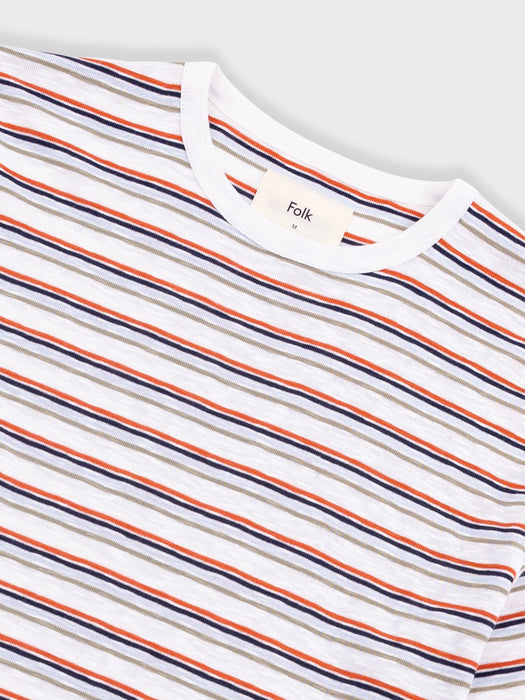 Folk Men Multistripe T-Shirt in Ecru & Red Oxide Mix