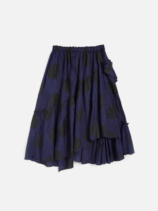 YMC Women Draped Skirt in Black/Blue Bleeding Polka-dot