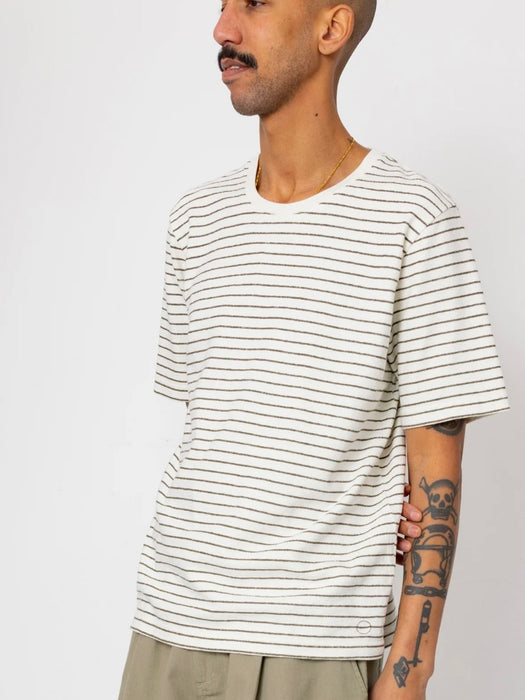 Folk Men Textured Stripe T-Shirt in Ecru / Olive