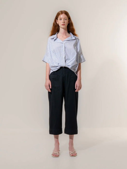 Emin & Paul Twisted Hem Short Sleeve Shirt in Stripe