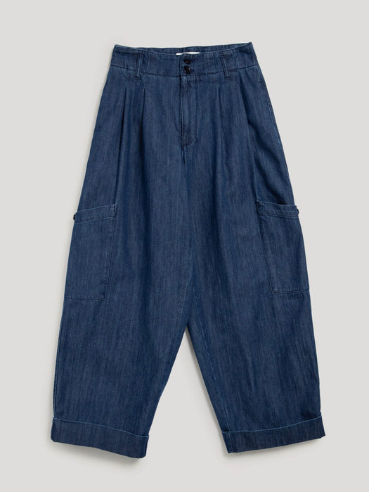 YMC Women Grease Trousers in Washed Indigo