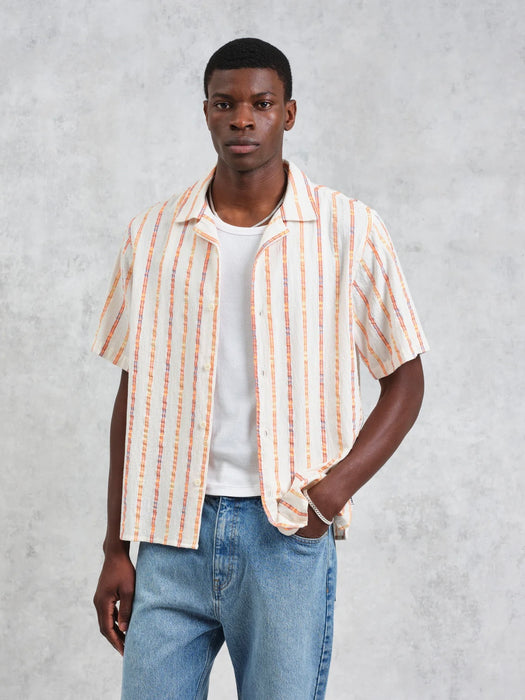 Wax Didcot SS Shirt in Ecru/Orange Multi-loom Stripe