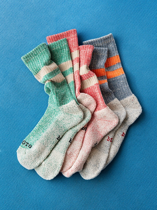Rototo Pile Stripe Marl Socks in Red / Beige
